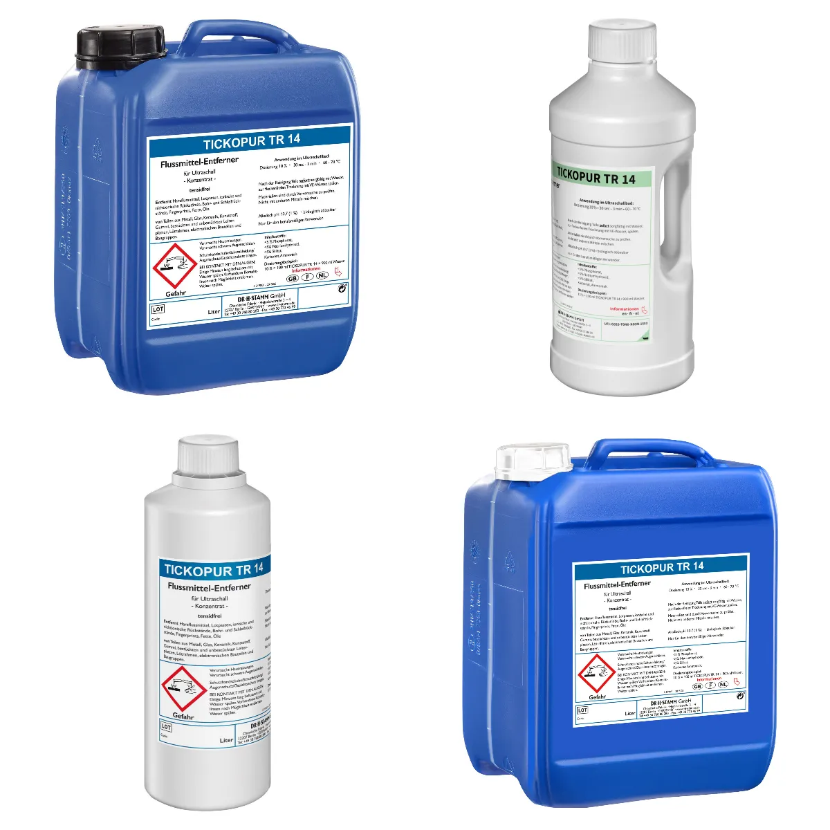 Bandelin TICKOPUR TR 14 Flussmittelentferner Verschiedene Gebindegrößen Bandelin TICKOPUR TR 14 Flussmittelentferner Gebindeübersicht 1 Liter 2 Liter 5 Liter und 10 Liter