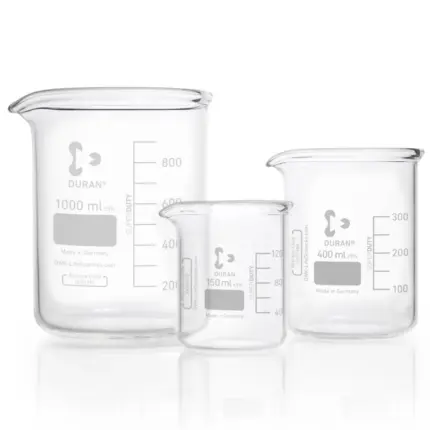 Gruppenbild verschiedener Größen des DURAN SUPER DUTY Becherglases aus Borosilikatglas 3.3 im freigestellten Format