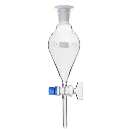 DURAN Scheidetrichter mit Glas-Hahnschlüssel, konische Form, 100 ml, Borosilikatglas 3.3 in Vorderansicht im freigestellten Format