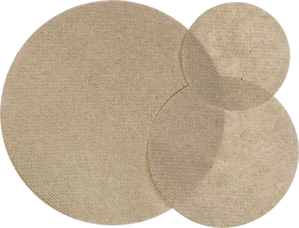 Ansicht mehrerer bräunlicher, genarbter Macherey-Nagel Rundfilter MN 620 (technisch, mittelschnell (20 s), genarbt, bräunlich (ungebleicht)) in verschiedenen Größen vor transparentem Hintergrund.