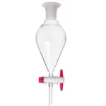DURAN Scheidetrichter mit PTFE-Hahnschlüssel, konische Form mit Skala, 250 ml, Borosilikatglas 3.3 in Vorderansicht im freigestellten Format
