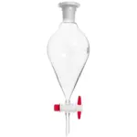 DURAN Scheidetrichter mit PTFE-Hahnschlüssel, konische Form mit Skala, 500 ml, Borosilikatglas 3.3 in Vorderansicht im freigestellten Format