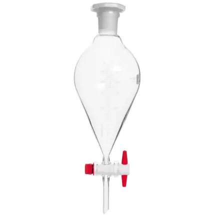 DURAN Scheidetrichter mit PTFE-Hahnschlüssel, konische Form mit Skala, 500 ml, Borosilikatglas 3.3 in Vorderansicht im freigestellten Format
