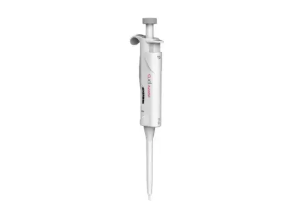 AHN pipet4u Pro Fixvolumen-Mikroliterpipette für ein festes Volumen von 10 ul in ergonomischer Ausführung vor hellem Hintergrund