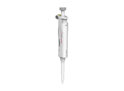 AHN pipet4u Pro Einkanal-Mikroliterpipette für den Volumenbereich von 20 bis 200 ul in ergonomischer Ausführung vor hellem Hintergrund