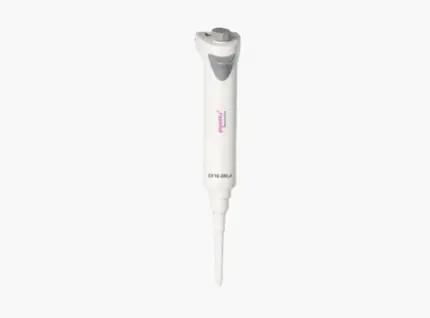 AHN pipet4u Revolution elektronische Einkanal-Mikroliterpipette für den Volumenbereich von 10 bis 200 ul in ergonomischer Ausführung vor hellem Hintergrund