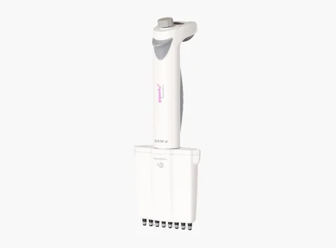 AHN pipet4u Revolution elektronische 8-Kanal-Mikroliterpipette 10 – 100 ul AHN pipet4u Revolution elektronische 8-Kanal-Mikroliterpipette für den Volumenbereich von 10 bis 100 ul in ergonomischer Ausführung vor hellem Hintergrund