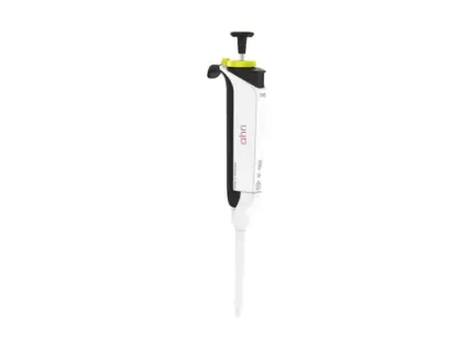 AHN myPette Pro Einkanal-Mikroliterpipette für den Volumenbereich von 10 bis 100 ul in ergonomischer Ausführung vor hellem Hintergrund