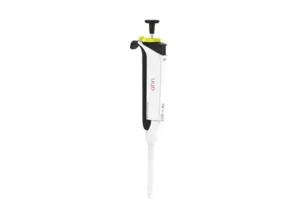 AHN myPette Pro Einkanal-Mikroliterpipette für den Volumenbereich von 2 bis 20 ul in ergonomischer Ausführung vor hellem Hintergrund