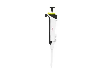 AHN myPette Pro Einkanal-Mikroliterpipette für den Volumenbereich von 20 bis 200 ul in ergonomischer Ausführung vor hellem Hintergrund