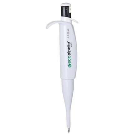 CAPP Ecopipette manuelle Einkanal-Pipette 0,5 bis 10 ul mit weißem Bedienelement und digitaler Volumenanzeige vor hellem Hintergrund