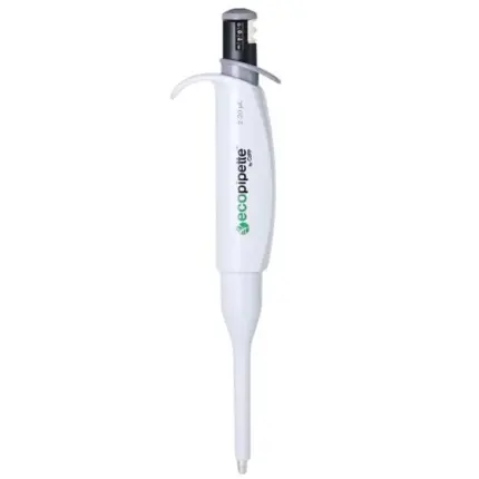 CAPP Ecopipette manuelle Einkanal-Pipette 2 bis 20 ul mit grauem Bedienelement und digitaler Volumenanzeige vor hellem Hintergrund