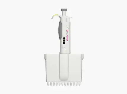 AHN pipet4u Pro 12-Kanal-Mikroliterpipette für den Volumenbereich von 30 bis 300 ul in ergonomischer Ausführung vor hellem Hintergrund