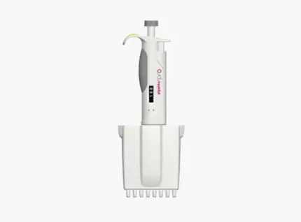 AHN pipet4u Pro 8-Kanal-Mikroliterpipette für den Volumenbereich von 10 bis 100 ul in ergonomischer Ausführung vor hellem Hintergrund