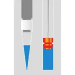 Grafische Funktionsdarstellung des Direktverdrängungsprinzips im Vergleich zwischen einer konventionellen Luftpolster-Pipette und einer Direktverdränger-Kapillare mit direktem Kolbenkontakt