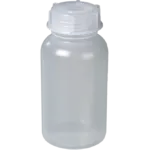 Transparente Bürkle Weithalsflasche 500 ml aus robustem PP mit Schraubverschluss vor transparentem Hintergrund.