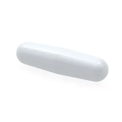 Weißer BOLA Center-Magnetrührstab mit PTFE-Ummantelung und Alnico-5-Kern für präzises Rühren im Labor.