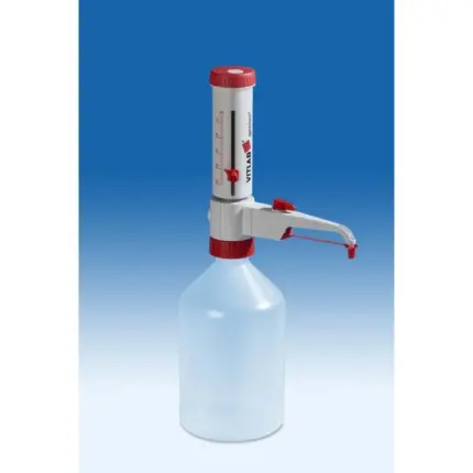 VITLAB genius Flaschenaufsatz-Dispenser mit variablem Volumen und GL 45 Anschluss, autoklavierbar nach DIN EN ISO 8655.
