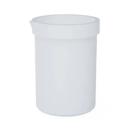 Weißer, starkwandiger BOLA PTFE-Becher mit Ausguss, FDA-konform und temperaturbeständig für Laboranwendungen.