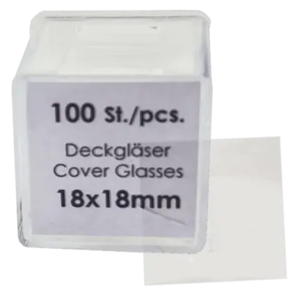 Packung Assistent Deckgläser 18x18 mm (Stärke 1) aus Borosilikatglas D 263 M für mikroskopische Untersuchungen.