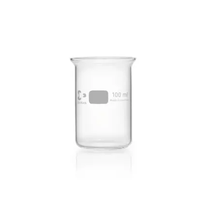 Einzelner DURAN Berzeliusbecher in hoher Form ohne Ausguss (100 ml) aus Borosilikatglas 3.3 für Laboranwendungen.
