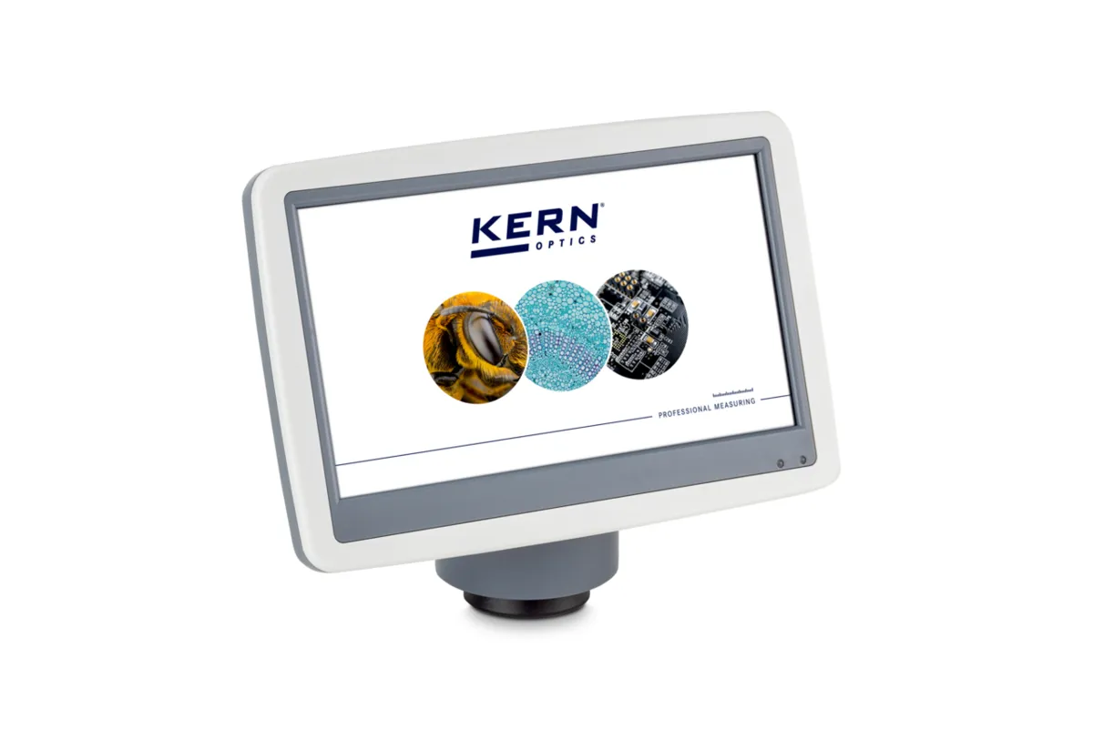 KERN Mikroskopkamera mit LCD Display Vorderansicht KERN Mikroskopkamera mit LCD Display in Vorderansicht mit KERN Optics Logo