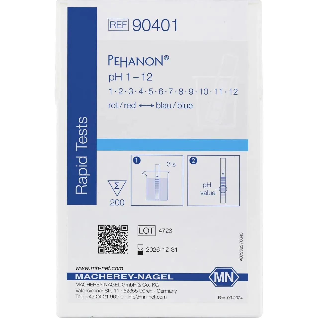 Macherey-Nagel PEHANON pH Teststreifen pH 1-12 Packung 90401 Macherey-Nagel PEHANON pH Teststreifen pH 1-12 Verkaufsverpackung 200 Stück 90401