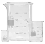 Borostar Becherglas 25 ml - 2000 ml, niedrige Form mit Ausguss und Graduierung aus Borosilikatglas 3.3 in Vorderansicht im freigestellten Format